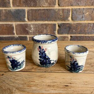 Yesteryears Pottery Marshall Texas Bluebonnets Planters Jar Vase Pot Lot Of 3